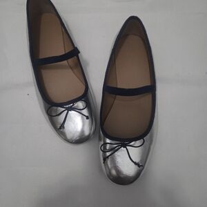 Ballerina Flat Silver And Navy Blue